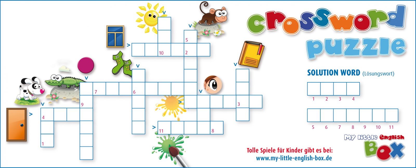 Kreuzworträtsel, spielerisch Englisch Lernen für Kinder, my Little English Box, Kindergarten, Grundschule